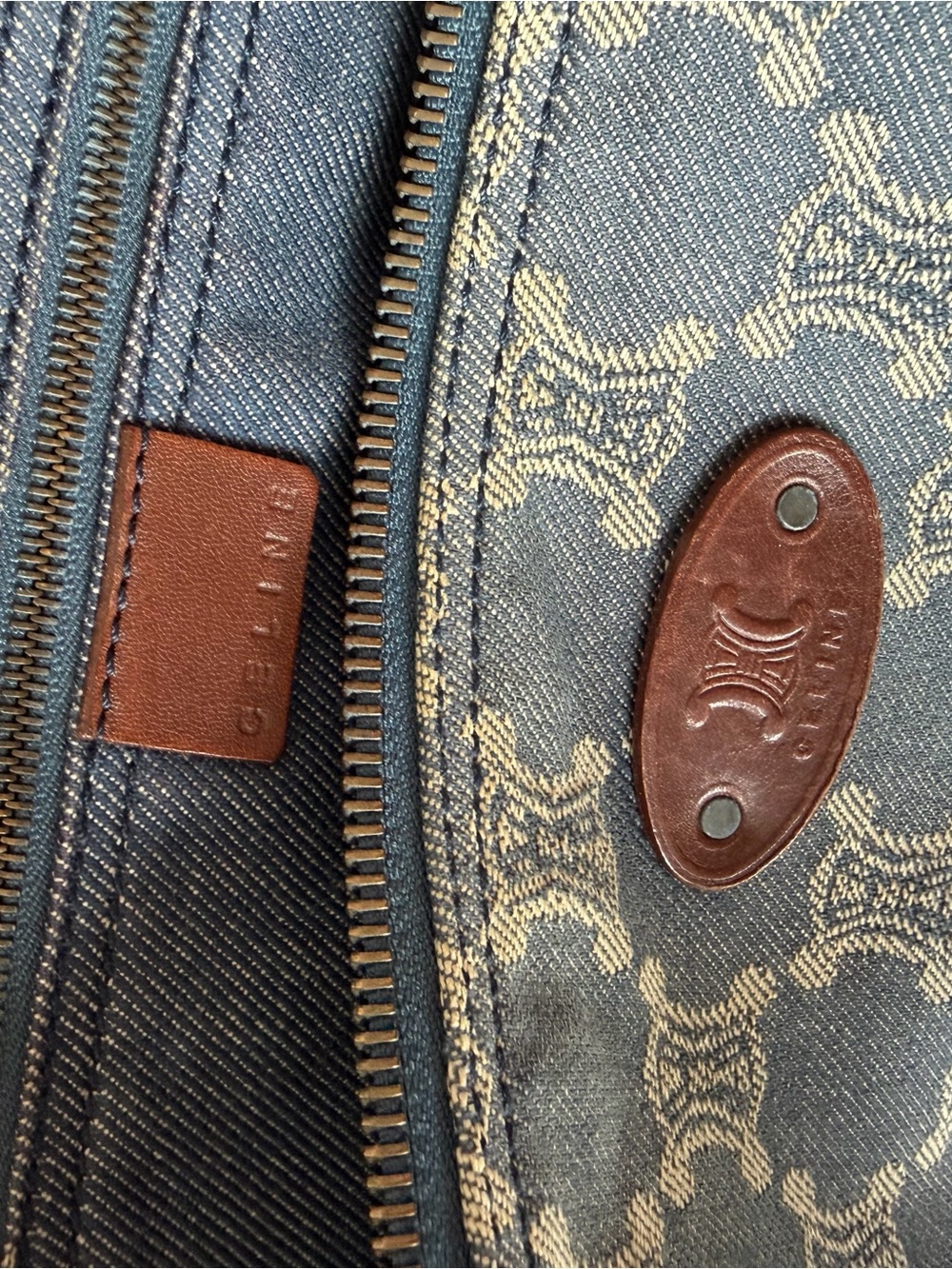 Celine Blue Monogram Canvas Crossbody with Brown Leather Strap - Picture 5 of 13
